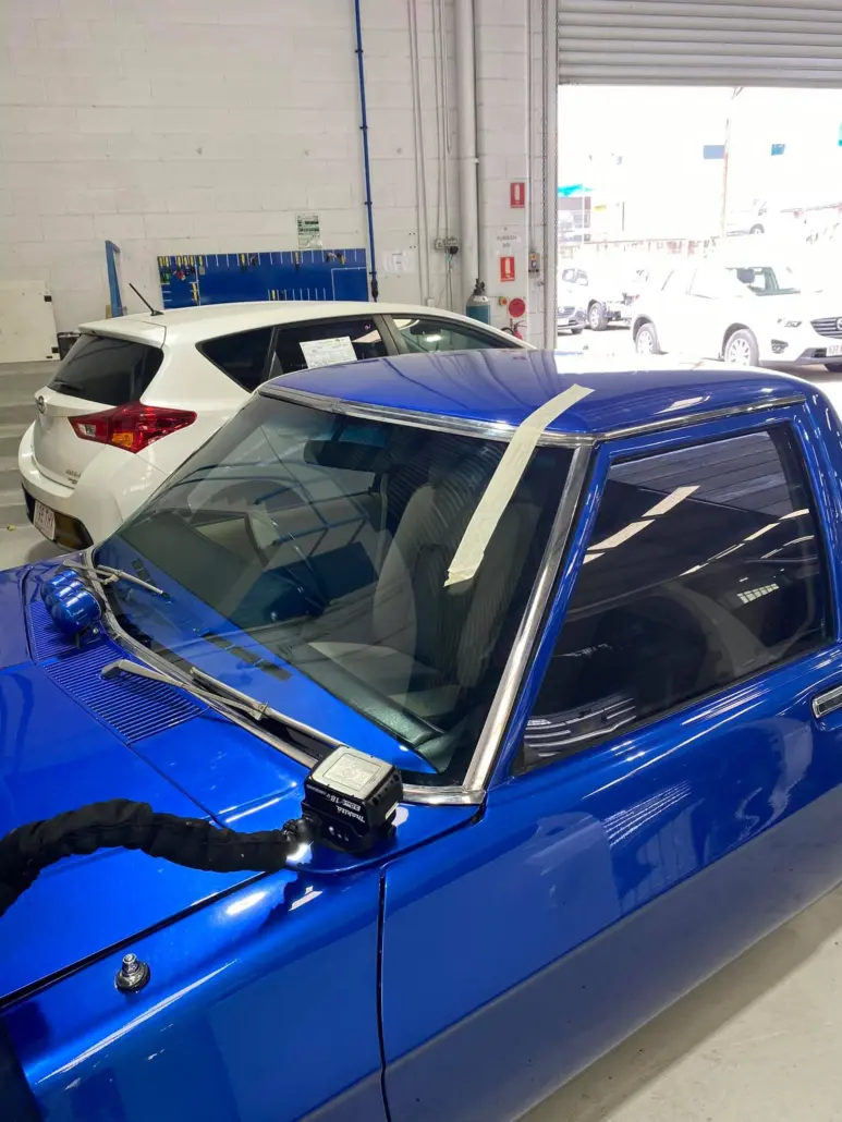 Classic ute — windscreen with taped trims