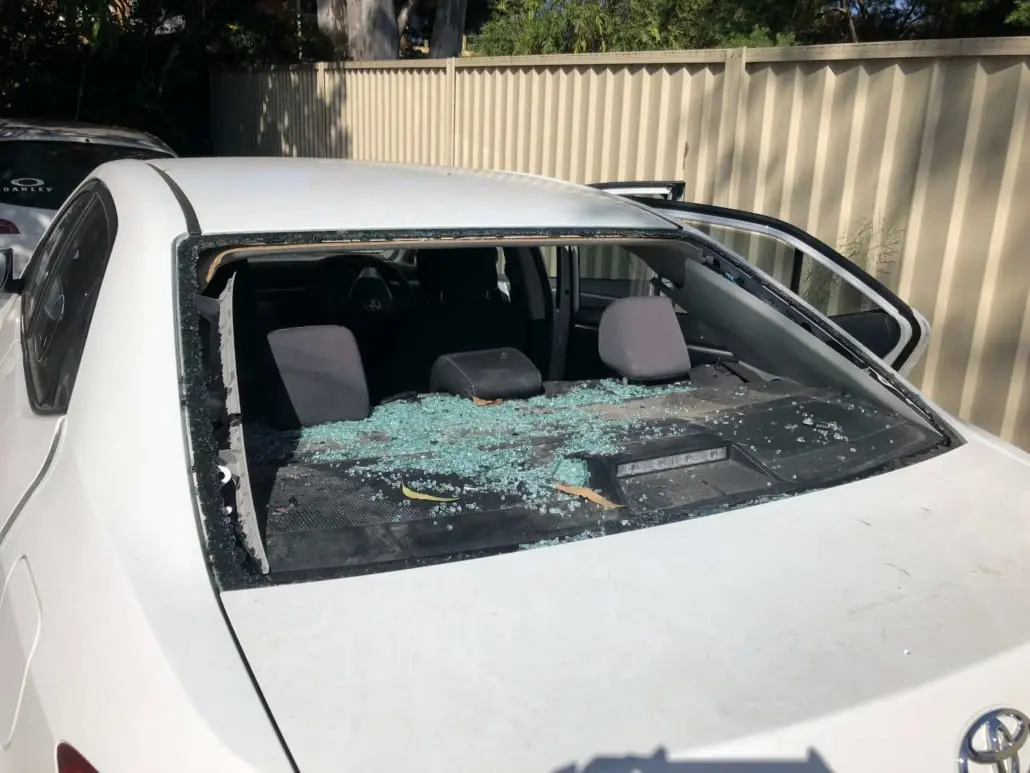 Smashed rear window